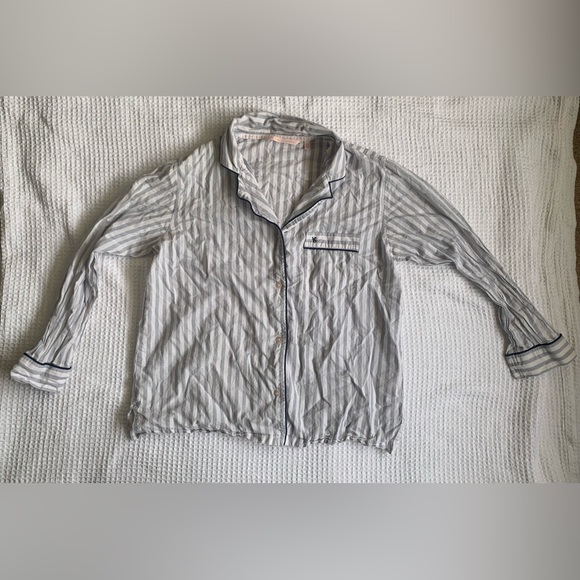 Victoria’s Secret Cotton Mayfair Blue White Pinstripe Pajama Set - Size Small - Picture 3 of 16